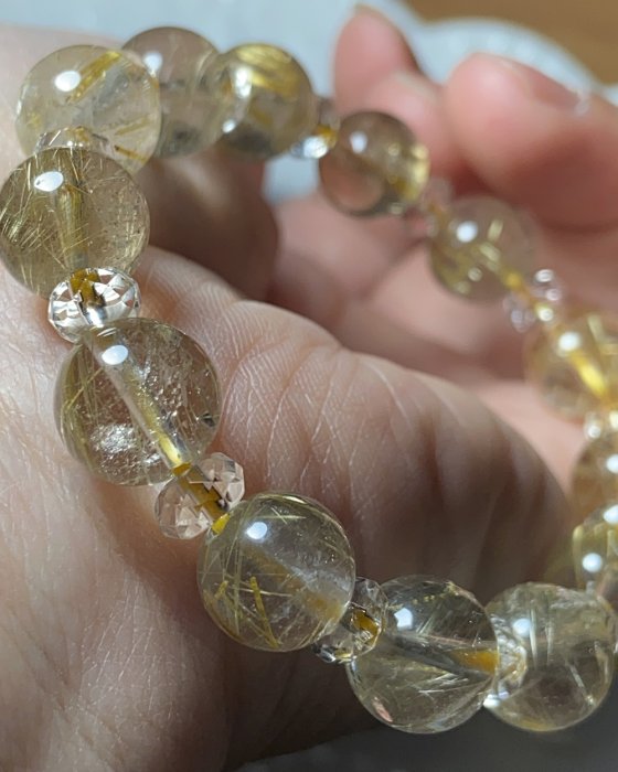 時根坊天然金髮晶鈦晶珠鍊手鍊14mm