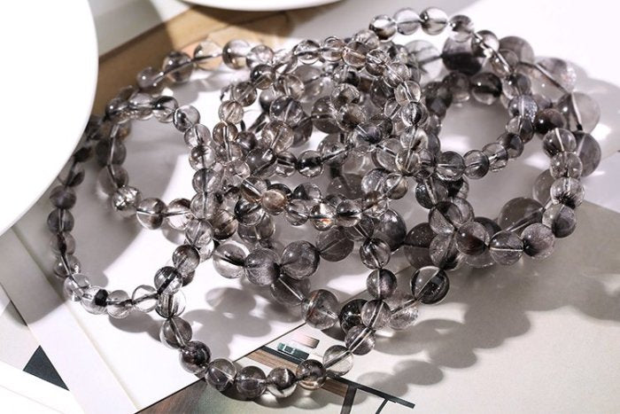 時根坊高純天然黑银钛晶手珠12mm