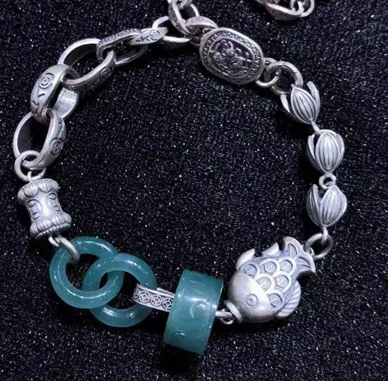 時根坊天然A貨翡翠環環相扣冰種 手串(14-20cm)