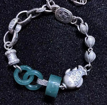 時根坊天然A貨翡翠環環相扣冰種 手串(14-20cm)