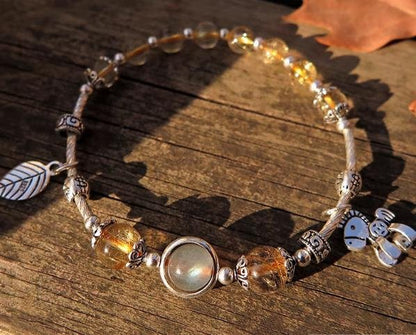 時根坊招財天然金髮晶灰月光石 手串(14-20cm)