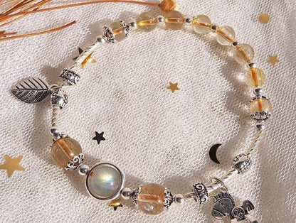 時根坊招財天然金髮晶灰月光石 手串(14-20cm)