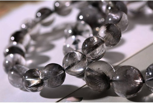時根坊高純天然黑银钛晶手珠12mm