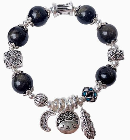 時根坊招財天然金曜石純銀 手串(14-20cm)