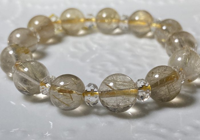 時根坊天然金髮晶鈦晶珠鍊手鍊14mm