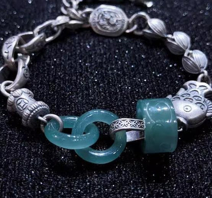 時根坊天然A貨翡翠環環相扣冰種 手串(14-20cm)