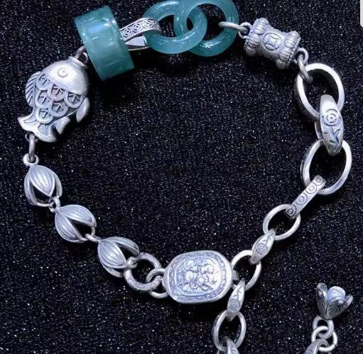 時根坊天然A貨翡翠環環相扣冰種 手串(14-20cm)