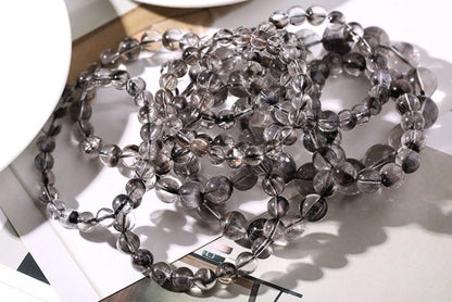 時根坊高純天然黑银钛晶手珠12mm