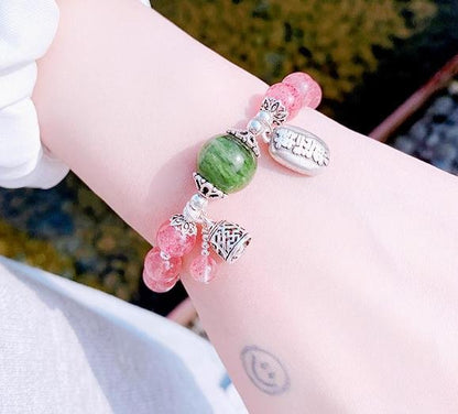 時根坊天然綠透輝石冰種草莓晶粉紅水晶 手串(14-20cm)
