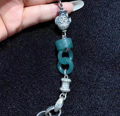 時根坊天然A貨翡翠環環相扣冰種 手串(14-20cm)