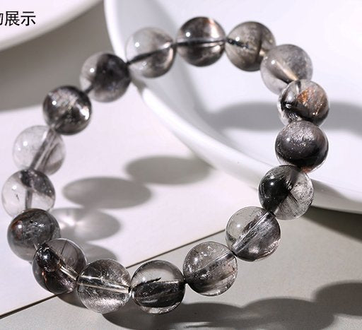 時根坊高純天然黑银钛晶手珠12mm