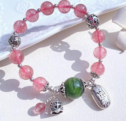 時根坊天然綠透輝石冰種草莓晶粉紅水晶 手串(14-20cm)