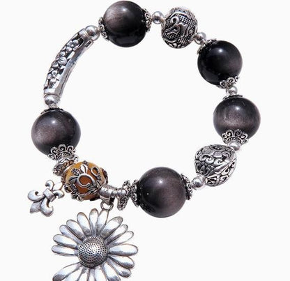 時根坊高級天然銀曜石老黃玉 手串(14-20cm)