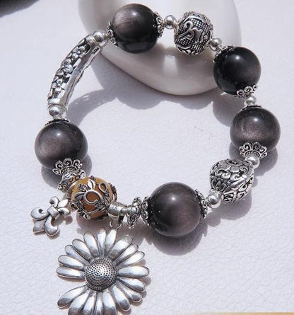 時根坊高級天然銀曜石老黃玉 手串(14-20cm)