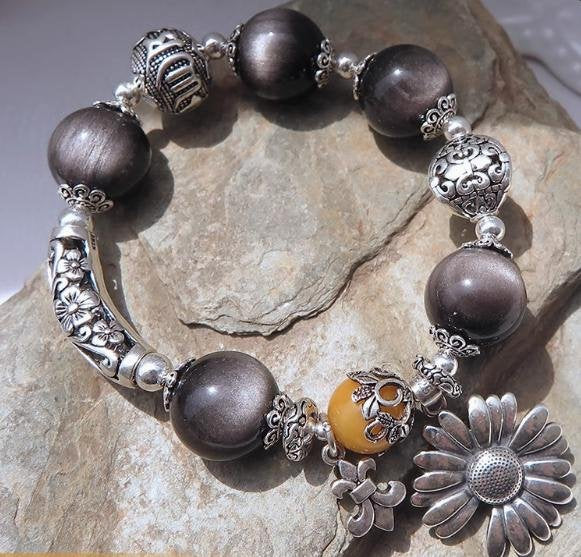 時根坊高級天然銀曜石老黃玉 手串(14-20cm)