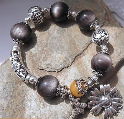 時根坊高級天然銀曜石老黃玉 手串(14-20cm)