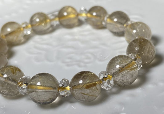 時根坊天然金髮晶鈦晶珠鍊手鍊14mm