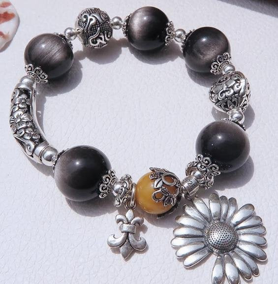 時根坊高級天然銀曜石老黃玉 手串(14-20cm)