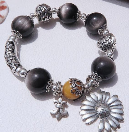 時根坊高級天然銀曜石老黃玉 手串(14-20cm)